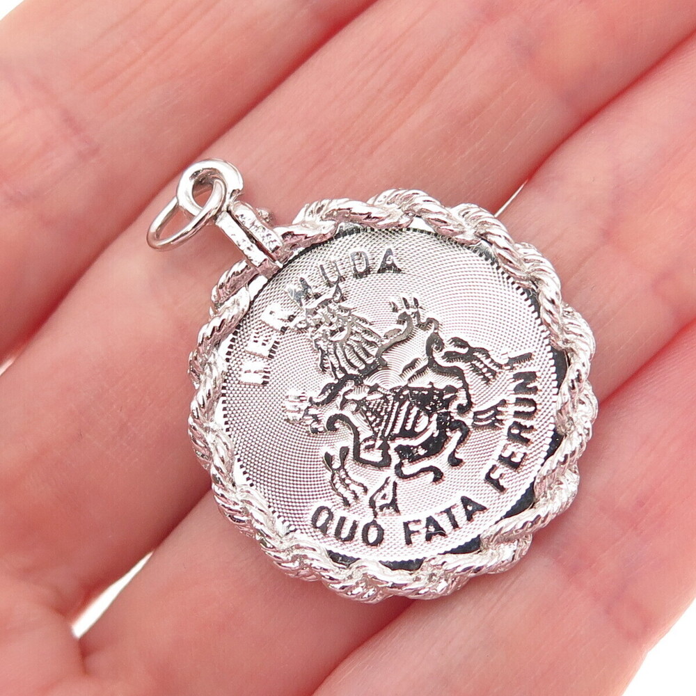 CREA 925 Sterling Silver Vintage Bermuda Coat of Arms Charm Pendant